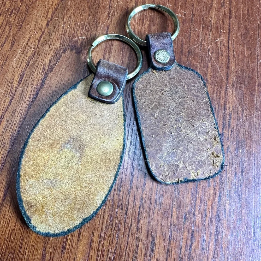 Vintage 70's  Hand Tooled Leather Keychain Set Seward Alaskan Made Souvenir USA